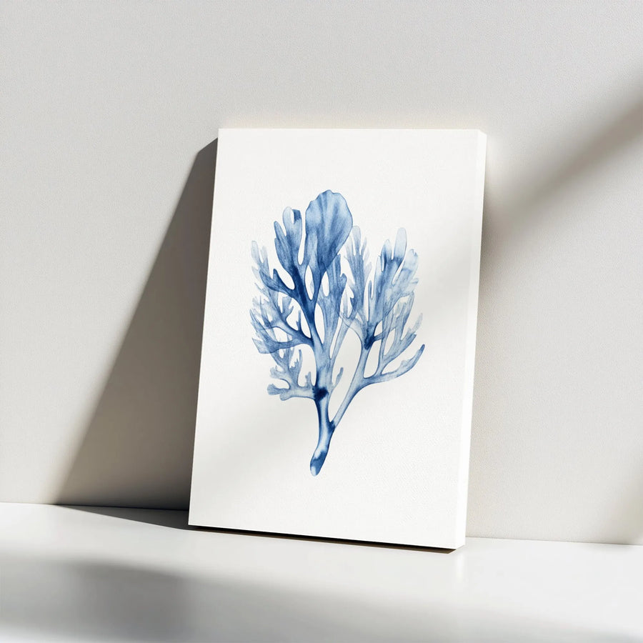 Blue Seaweed Canvas Wall Art | Watercolor Botanical Print | Premium Gallery Wrap 1.25" Frame | Coastal Decor for Bathroom or Living Room