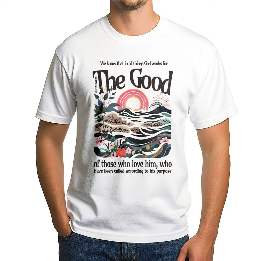 Romans 8 28 T-Shirt | Inspirational Bible Verse Graphic Sweatshirt | Premium Cotton Blend | Christian Faith Apparel Gift
