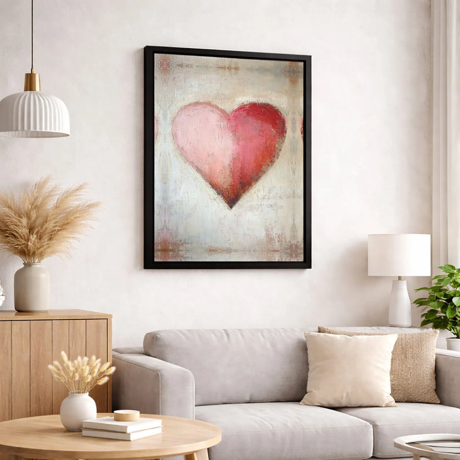 Abstract Heart Wall Art | Textured Red and Pink Modern Canvas | 1.25-Inch Gallery Wrap | Romantic Home Decor Gift for Her