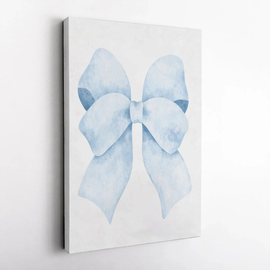 Watercolor Blue Bow Canvas Wall Art | Soft Pastel Aesthetic Decor | Premium Gallery Wrap Print | Nursery & Coastal Home Gift Idea