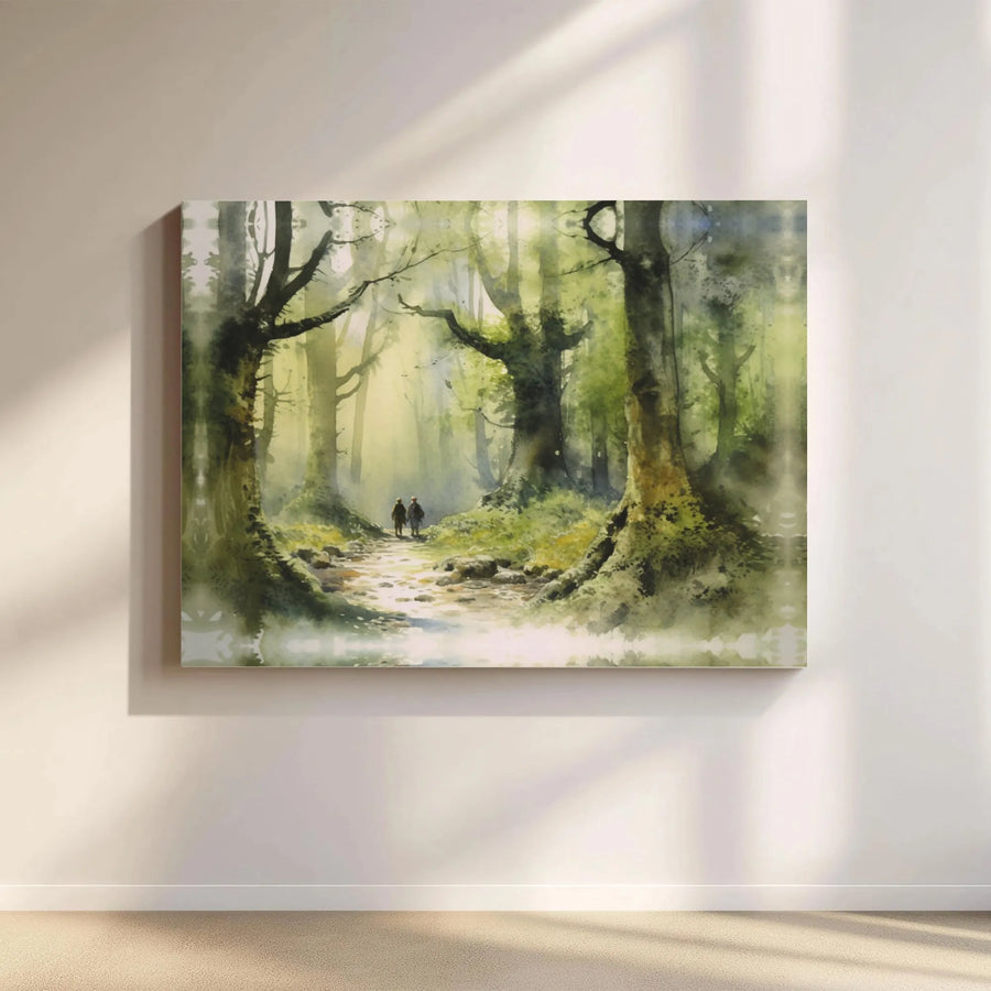Forest Path Wall Art | Watercolor Woodland Scene | Premium Gallery Wrap Canvas | Serene Nature Decor Gift for Home Office