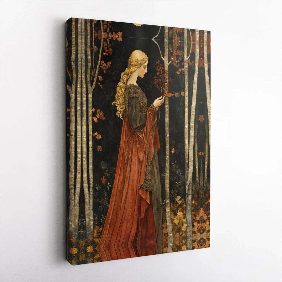 Art Nouveau Woman Wall Art | Autumn Forest Maiden Portrait | Premium Gallery-Wrapped Canvas | Elegant Home Decor Gift for Her