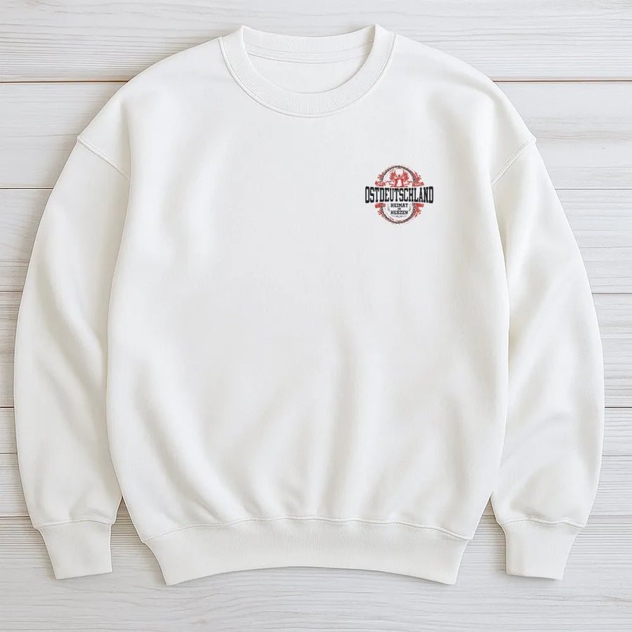 Ostdeutschland Sweatshirt | Heimat im Herzen Emblem Graphic | Premium Cotton Blend Pullover | German Heritage Gift for Ossi