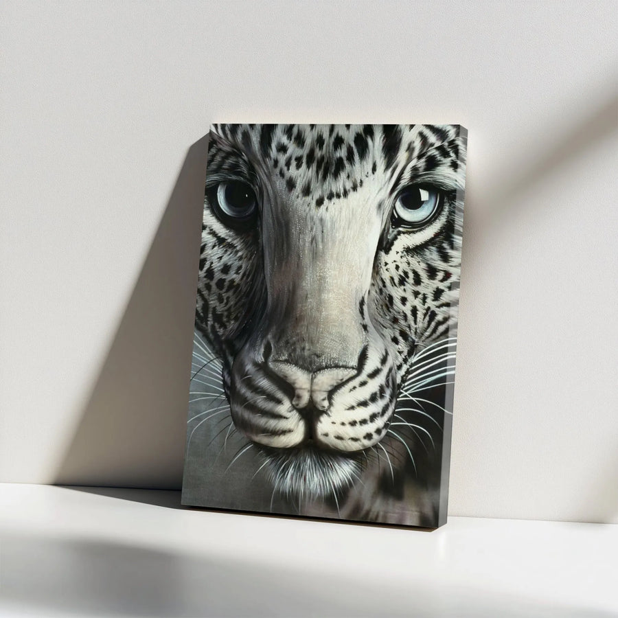 Snow Leopard Canvas Wall Art | Realistic Big Cat with Blue Eyes | Premium 1.25" Thick Gallery Wrap | Collector's Gift for Wildlife Enthusiasts