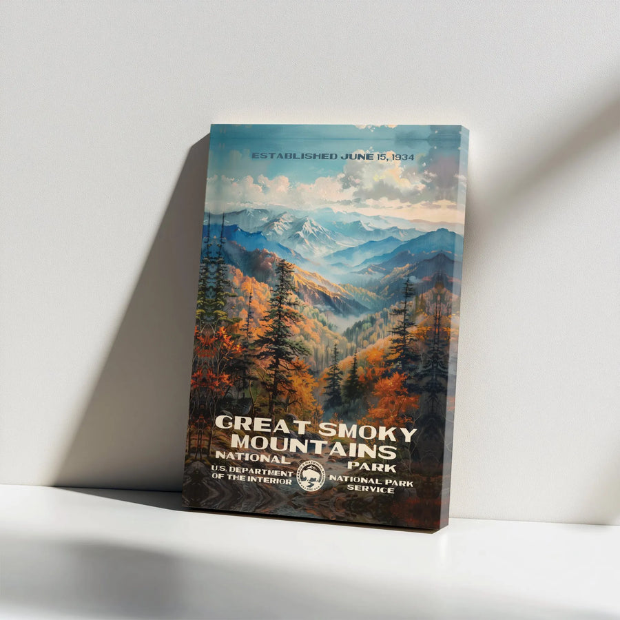 Great Smoky Mountains National Park Canvas Art | Vintage Landscape Travel Poster | 1.25-Inch Gallery Wrap | Premium Mountain Wall Decor Gift