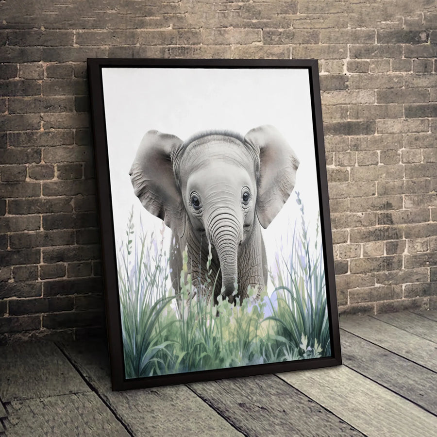 Baby Elephant Canvas Wall Art | Watercolor Safari Animal Nursery Decor | Premium Fade-Resistant Print | Cute Wildlife Gift For Kids Room
