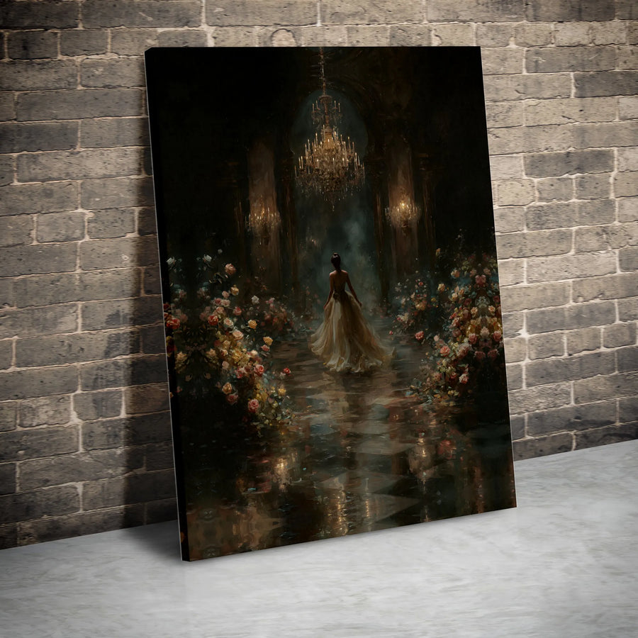Dark Academia Wall Art Canvas Print | Enchanted Ballroom Floral Painting | Premium Gallery Wrapped Canvas | Collector's Gothic Home Decor