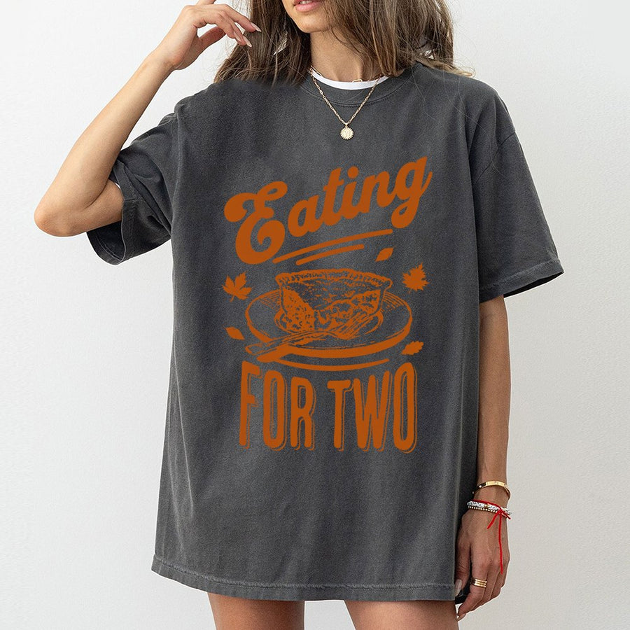 Eating For Two Thanksgiving T-Shirt | Fall Pregnancy Announcement Reveal | Premium 100% Cotton Tee | Cute Expecting Mom Gift