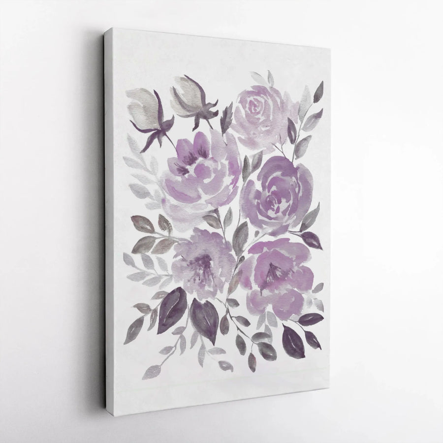 Watercolor Floral Wall Art | Purple and Grey Flower Bouquet Print | 1.25 Inch Gallery Canvas | Premium Home Decor for Bedroom or Living Room