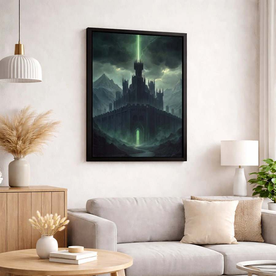 Dark Fantasy Castle Canvas Wall Art | Emerald Lightning Storm Gothic Decor | Premium Gallery Wrap Print | Epic Gaming Room Gift for Fantasy Fans