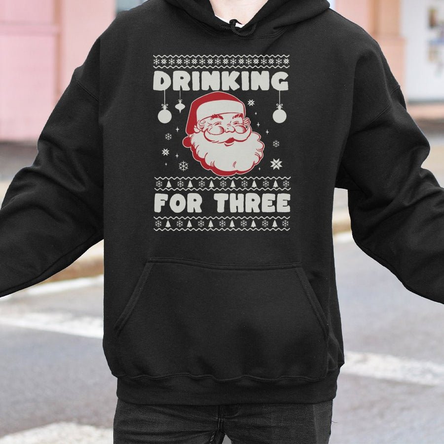 Drinking For Three Pregnancy Announcement Hoodie | Funny Santa Christmas Graphic | Premium Cotton Blend | Holiday Gift For Expectant Mom