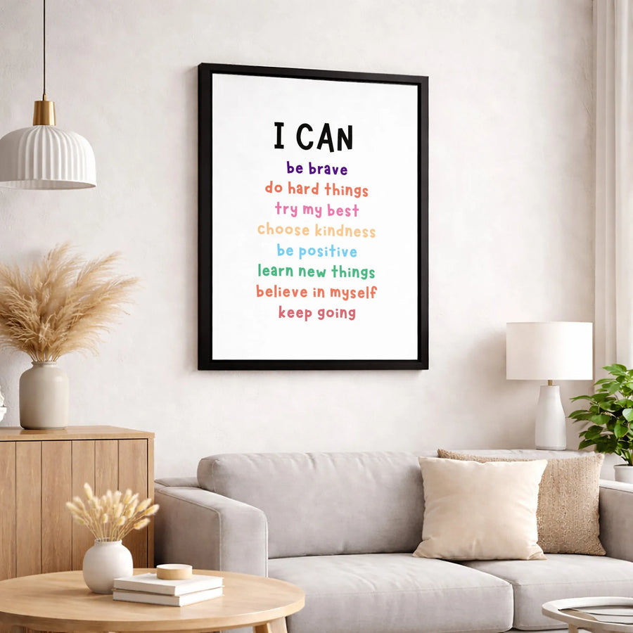I Can Affirmations Canvas Wall Art | Colorful Motivational Quote Print | Premium Gallery-Wrapped Decor | Positive Growth Mindset Gift for Kids Room