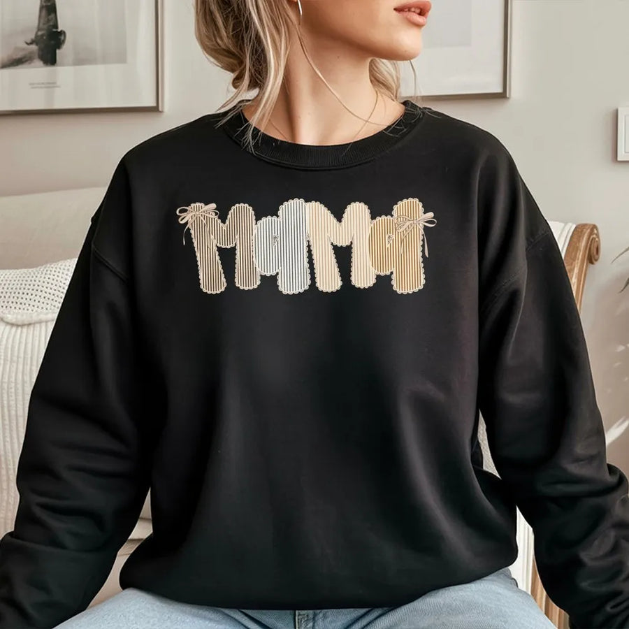 Mama Sweatshirt | Trendy Seersucker Style Graphic Tee | Soft 100% Cotton | Mothers Day Gift for New Mom