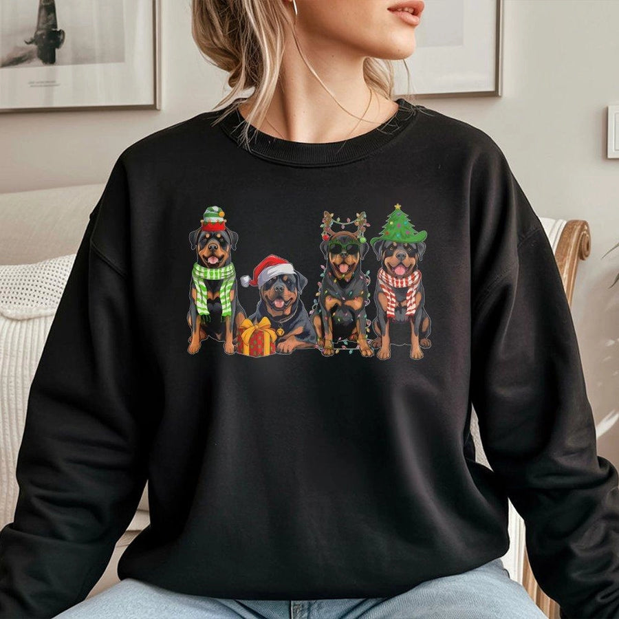 Rottweiler Christmas Sweatshirt | Cute Festive Dogs Graphic Design | Premium Cotton Blend Unisex Pullover | Holiday Dog Lover Gift