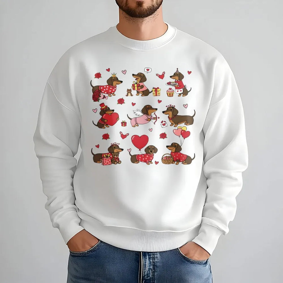 Dachshund Valentine Sweatshirt | Cute Wiener Dog Hearts & Roses Design | Premium Cotton Blend | Gift For Dog Lovers & Pet Owners