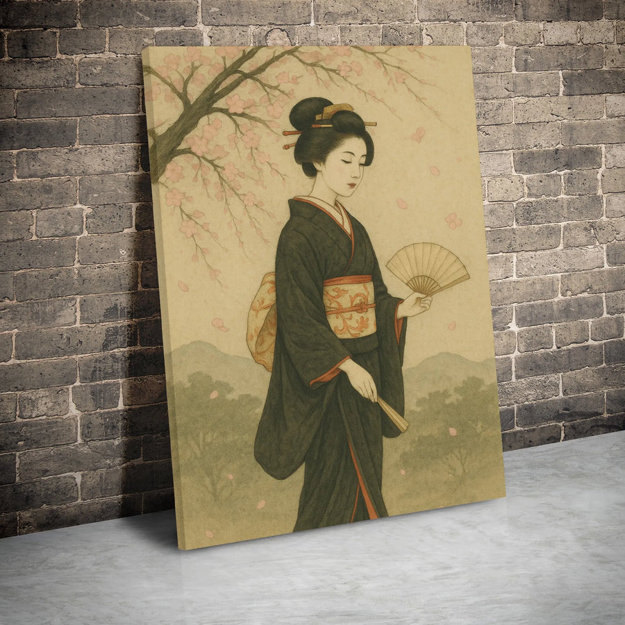 Japanese Geisha Canvas Wall Art | Traditional Kimono & Cherry Blossom Aesthetic | Premium 1.25" Gallery Wrap | Zen Home Decor Gift for Art Lovers