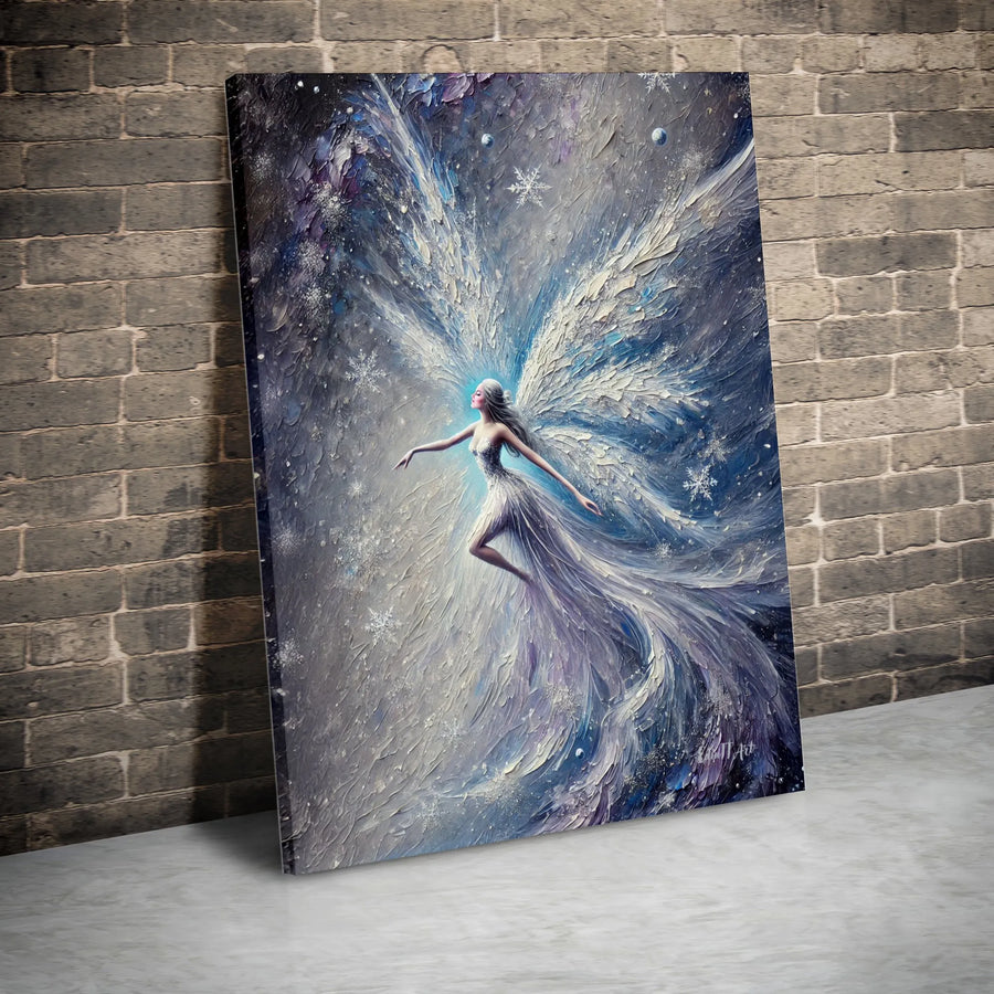 Winter Fairy Wall Art | Ethereal Angel Canvas Print | Textured Gallery Wrapped Aesthetic | Christmas Home Decor Gift for Fantasy Lovers