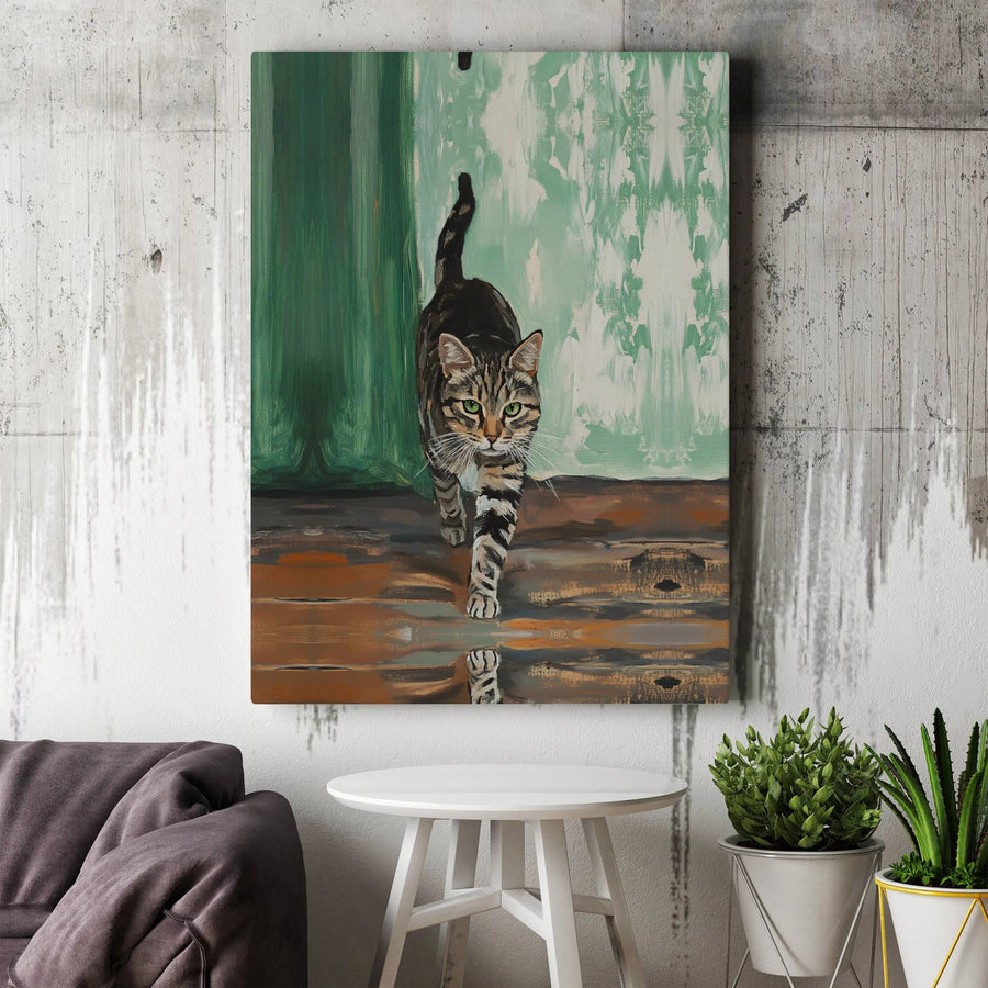Tabby Cat Wall Art | Impressionist Walking Feline Portrait | Gallery-Wrapped Canvas Print | Gift for Cat Lovers & Modern Home Decor