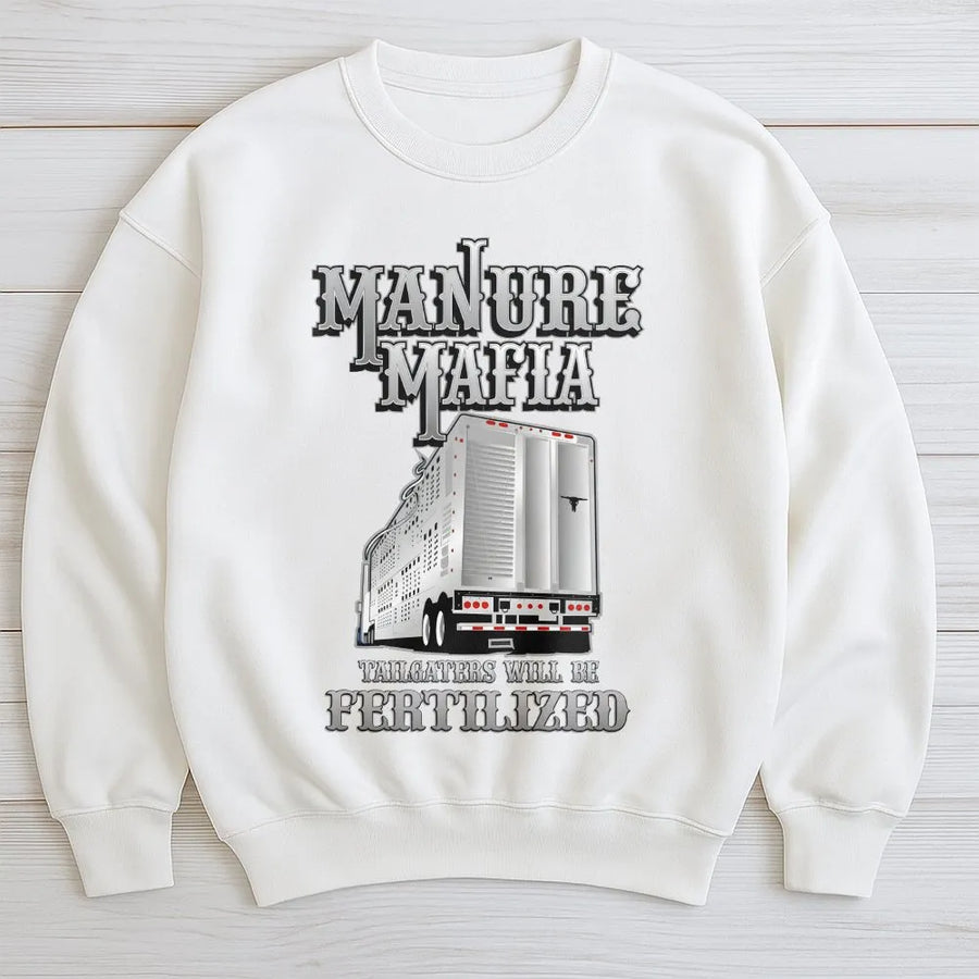 Manure Mafia Sweatshirt | Livestock Trailer Graphic Print | Premium Cotton Blend | Funny Trucker Gift for Cattle Haulers & Farmers