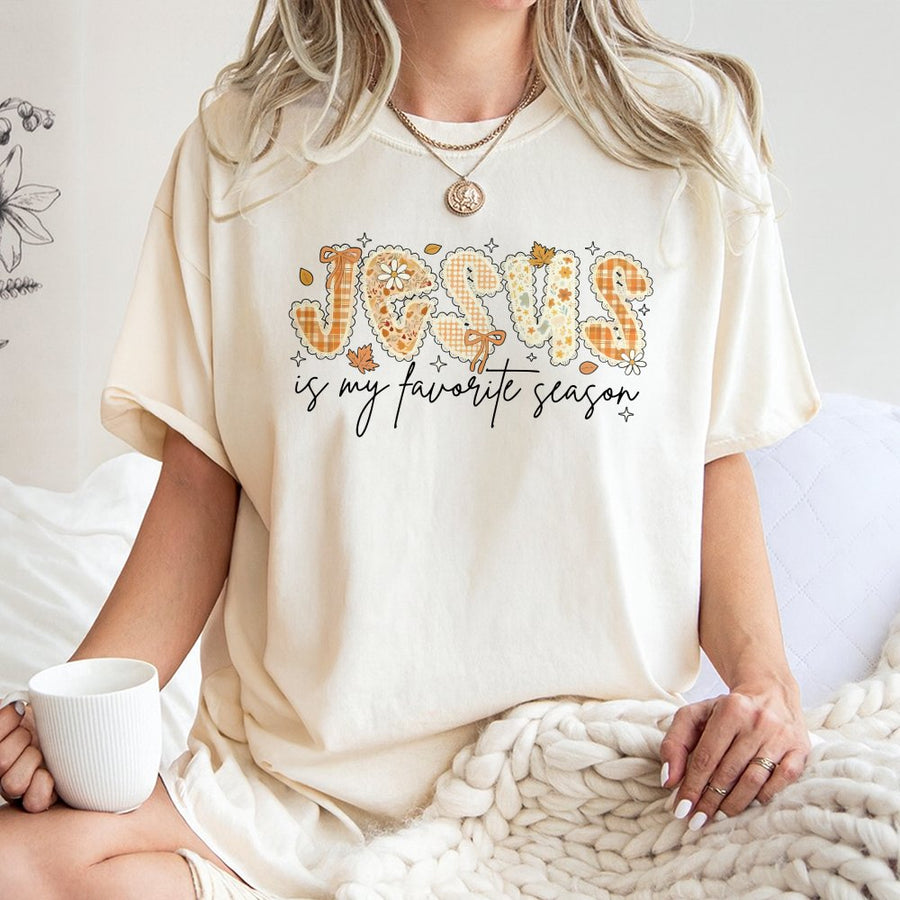 Jesus Is My Favorite Season T-Shirt | Fall Aesthetic Lace Floral Design | Premium Soft Cotton Unisex Tee | Christian Gift for Her Faith Apparel