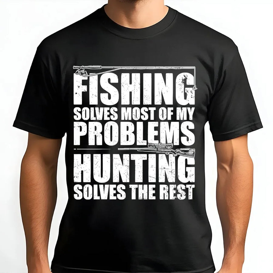 Fishing and Hunting T-Shirt | Funny Outdoorsman Graphic Print | Premium Soft Cotton | Perfect Gift for Fishermen and Hunters