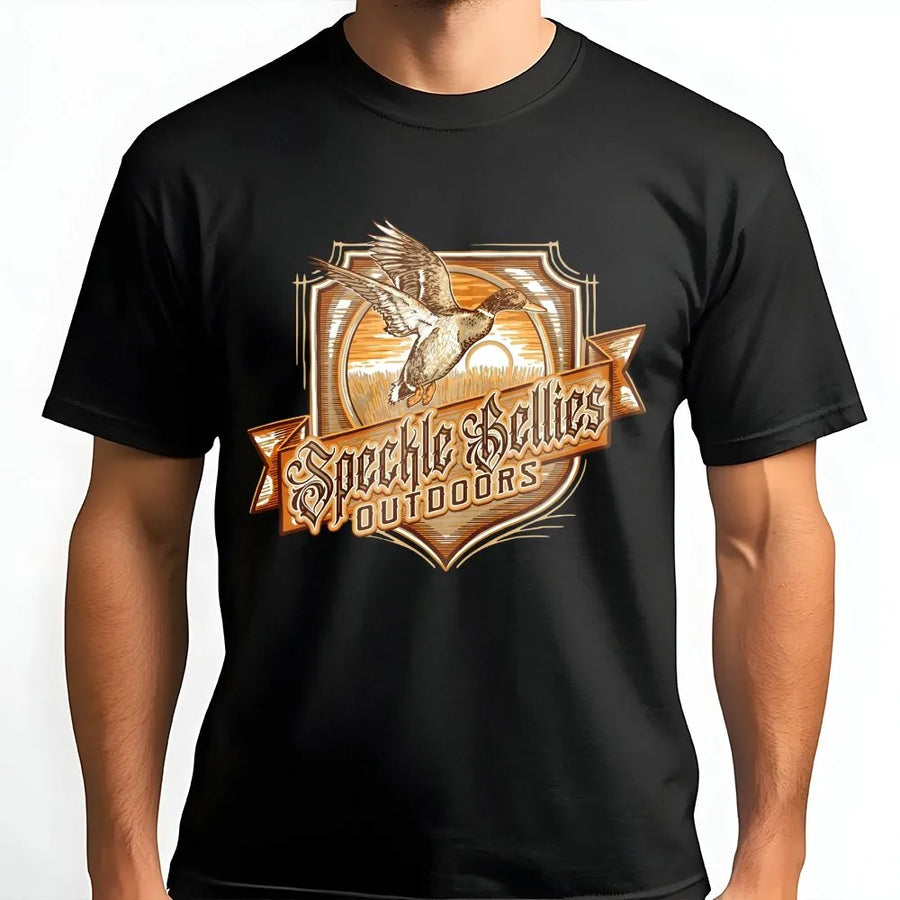 Duck Hunting T-Shirt | Vintage Flying Duck Sunset Graphic | Soft Cotton Blend | Gift for Hunter & Outdoorsman