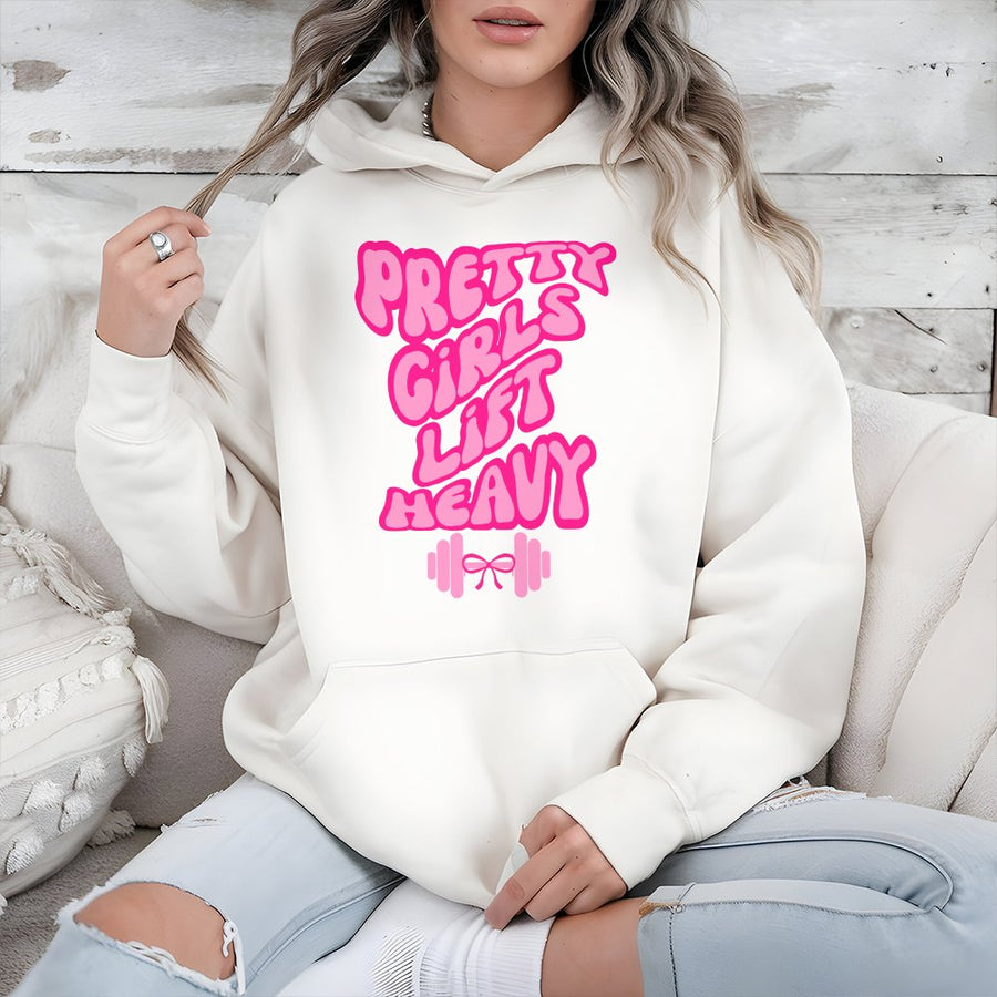 Pretty Girls Lift Heavy Hoodie | Retro Gym Aesthetic Graphic | Cotton-Blend Comfort | Cute Fitness Gift for Her