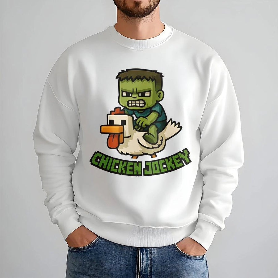 Chicken Jockey Graphic Sweatshirt | Pixel Art Gaming Design | Premium Cotton Blend | Funny Gamer Gift for Boys and Kids