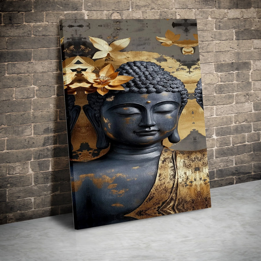 Buddha Canvas Wall Art | Meditation Zen Gray and Gold Decor | Premium Gallery Wrap 1.25" Profile | Spiritual Home Office Gift
