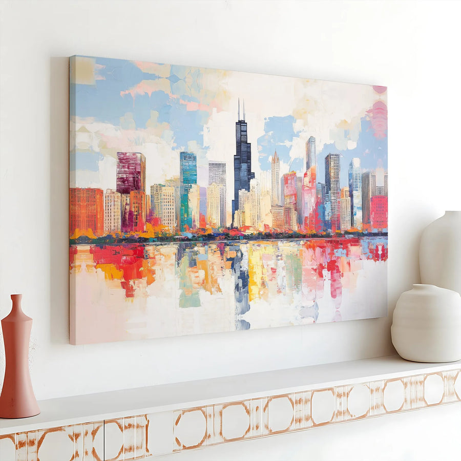 Chicago Skyline Canvas Wall Art | Abstract Cityscape Painting Print | Premium Gallery Wrapped Canvas | Modern Home Decor Gift