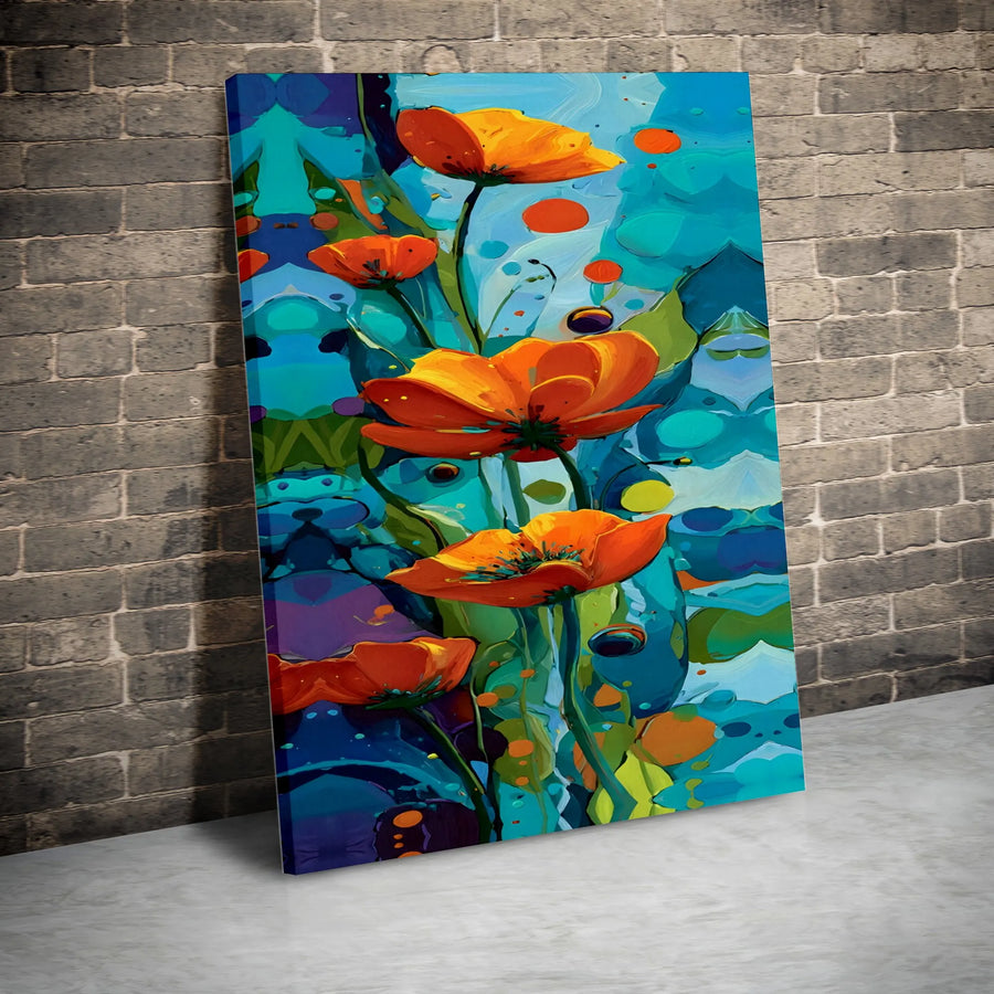 Abstract Floral Canvas Wall Art | Vibrant Orange Poppy Painting | Premium Gallery Wrap | Modern Home Decor Gift