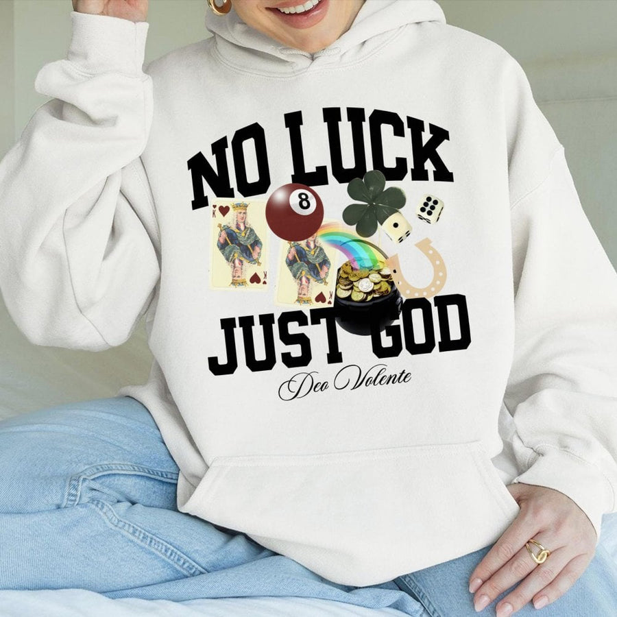 No Luck Just God Hoodie | Christian Faith Graphic Sweatshirt | Premium Cotton-Blend Apparel | Religious Gift for Men and Women