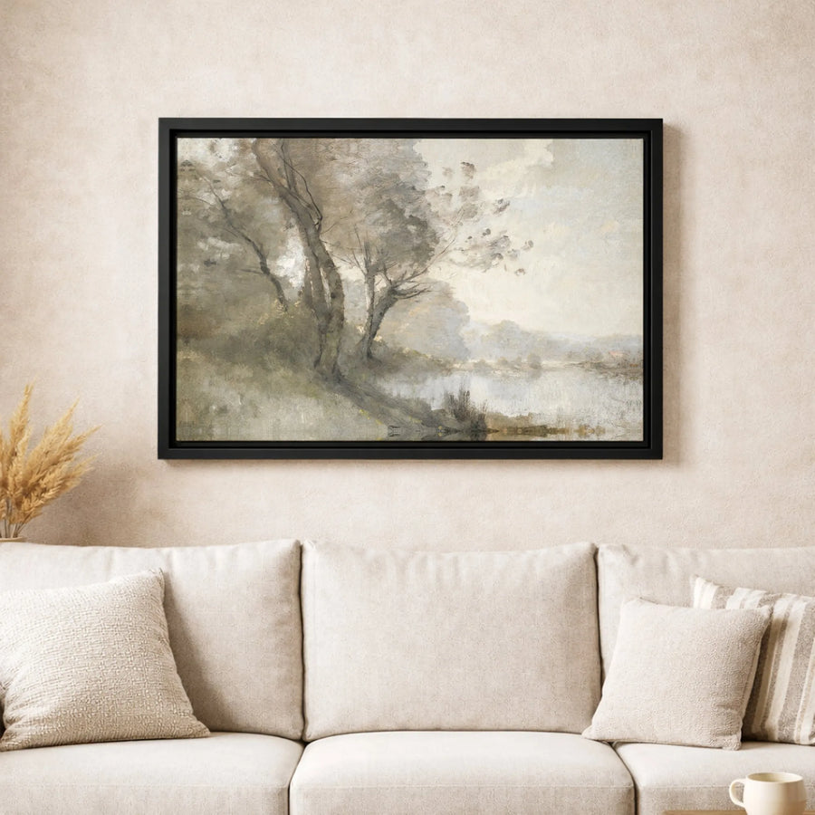 Neutral River Landscape Canvas Wall Art | Impressionist Nature Painting | Gallery-Wrapped Premium Print | Calming Home Decor for Living Room