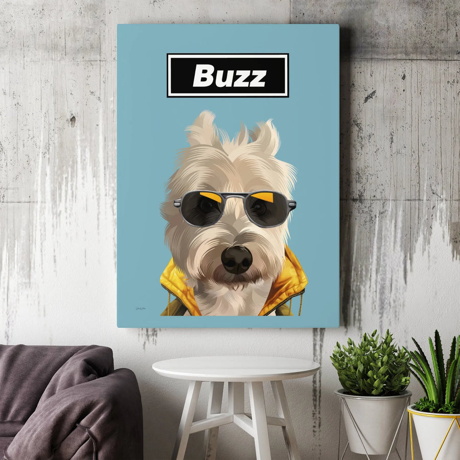 Westie Dog Wall Art | Cool Terrier In Sunglasses Pop Art | Premium Gallery Canvas | Unique Gift For Dog Lovers And Music Fans