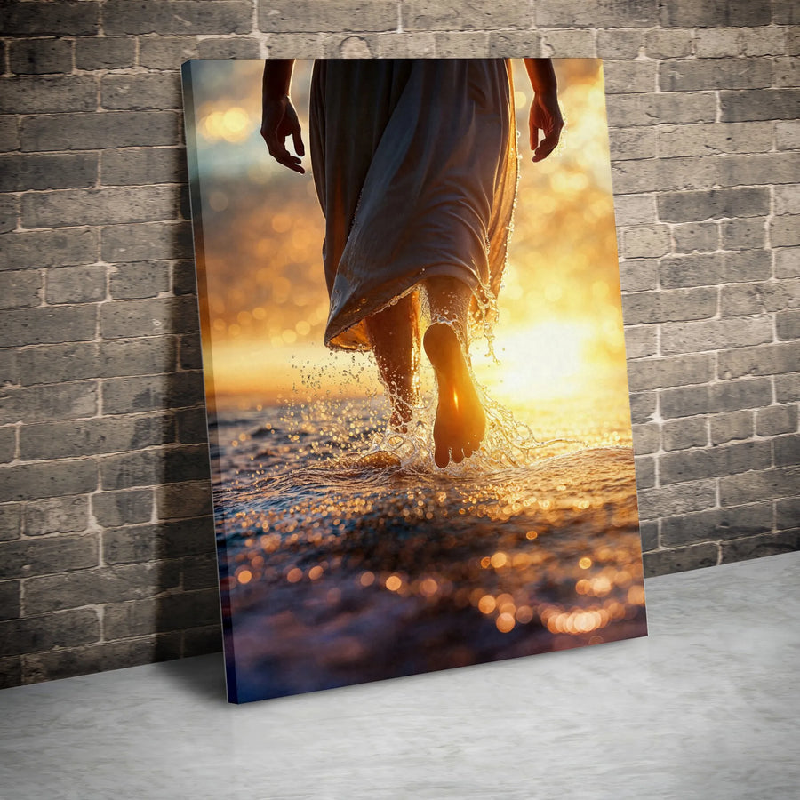Jesus Walking On Water Canvas Print | Religious Sunset Wall Art | Premium 1.25-Inch Gallery Wrap | Spiritual Home Decor Gift