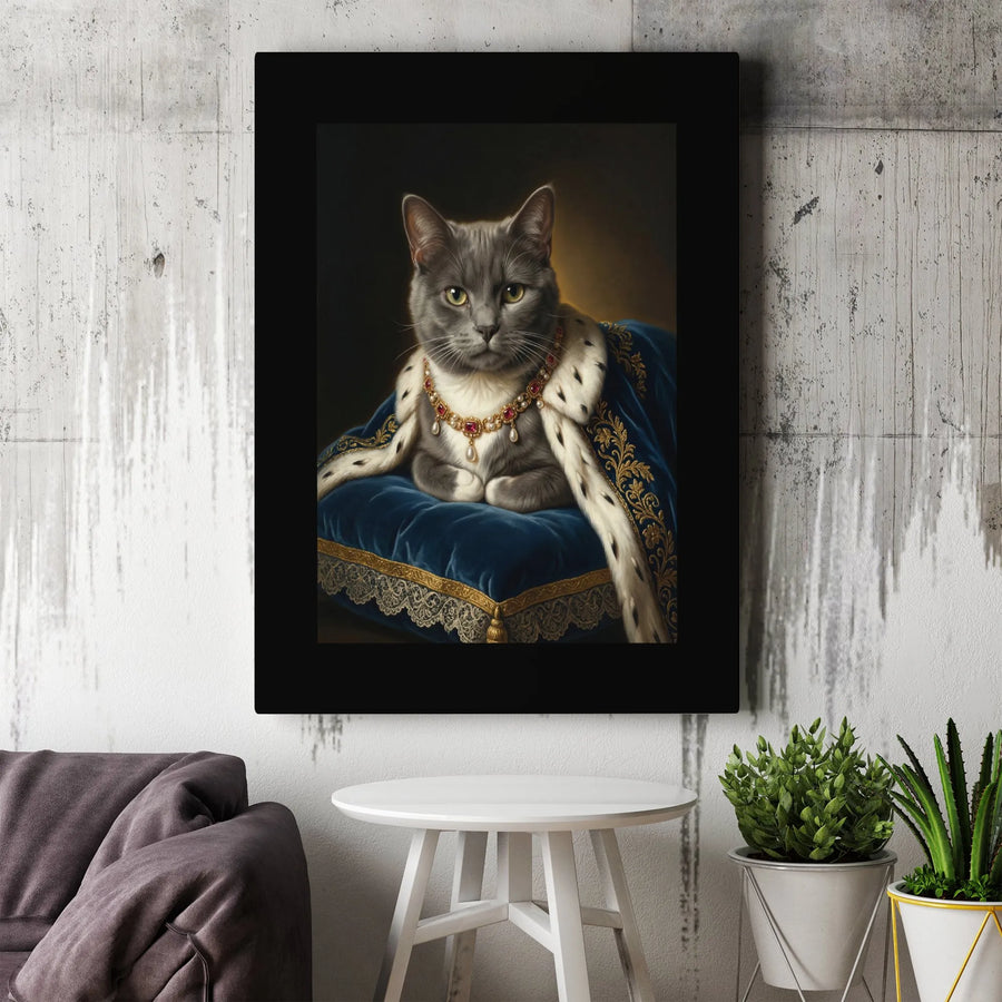 Royal Cat Portrait Canvas | Regal King Cat Painting Print | Premium Thick Gallery Wrap Art | Unique Gift for Cat Lover