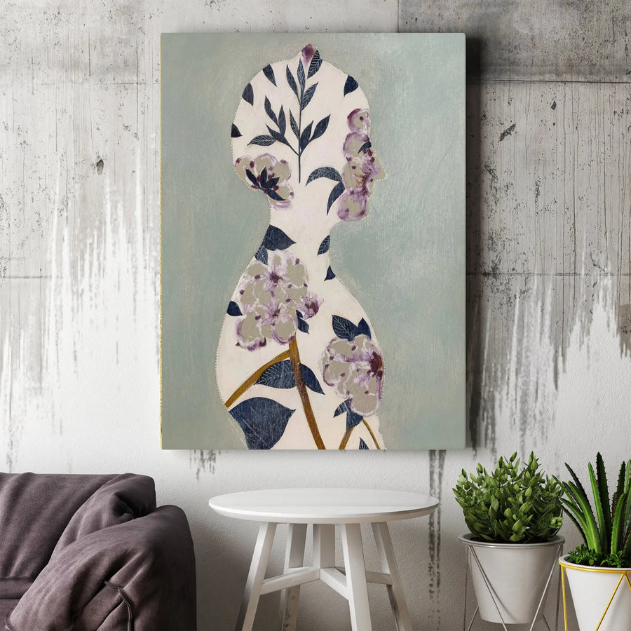 Floral Silhouette Canvas Wall Art | Modern Botanical Woman Portrait | Premium Gallery Quality Print | Modern Home Decor Gift for Her