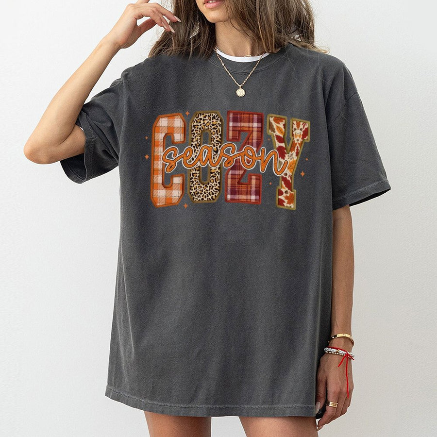 Cozy Season T-Shirt | Fall Aesthetic Graphic Tee | 100% Cotton Premium Comfort | Cute Autumn Gift for Women & Teens