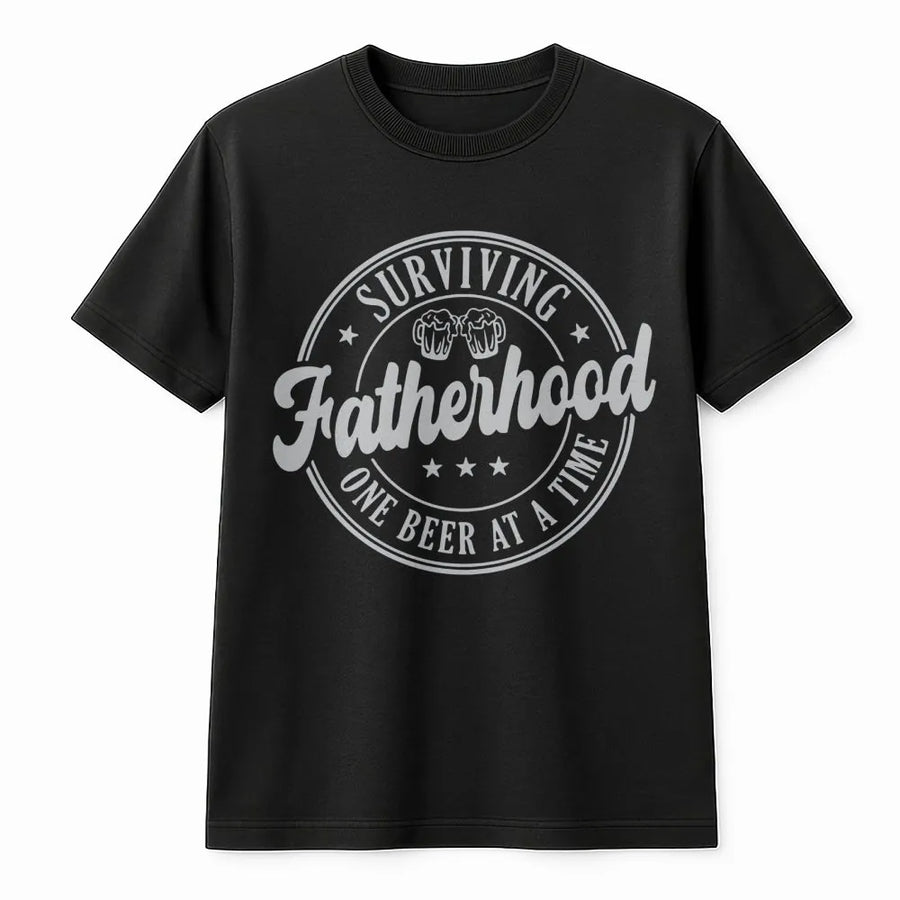 Surviving Fatherhood Beer T-Shirt | Funny Dad Graphic Tee | Premium Cotton Comfort Apparel | Best New Dad Gift for Beer Lovers