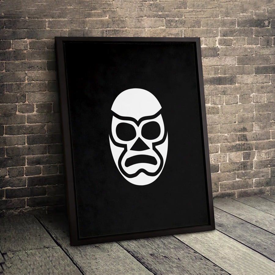 Luchador Mask Wall Art | Minimalist Black and White Mexican Wrestling Icon | Premium Gallery Canvas | Unique Decor for Wrestling Fans