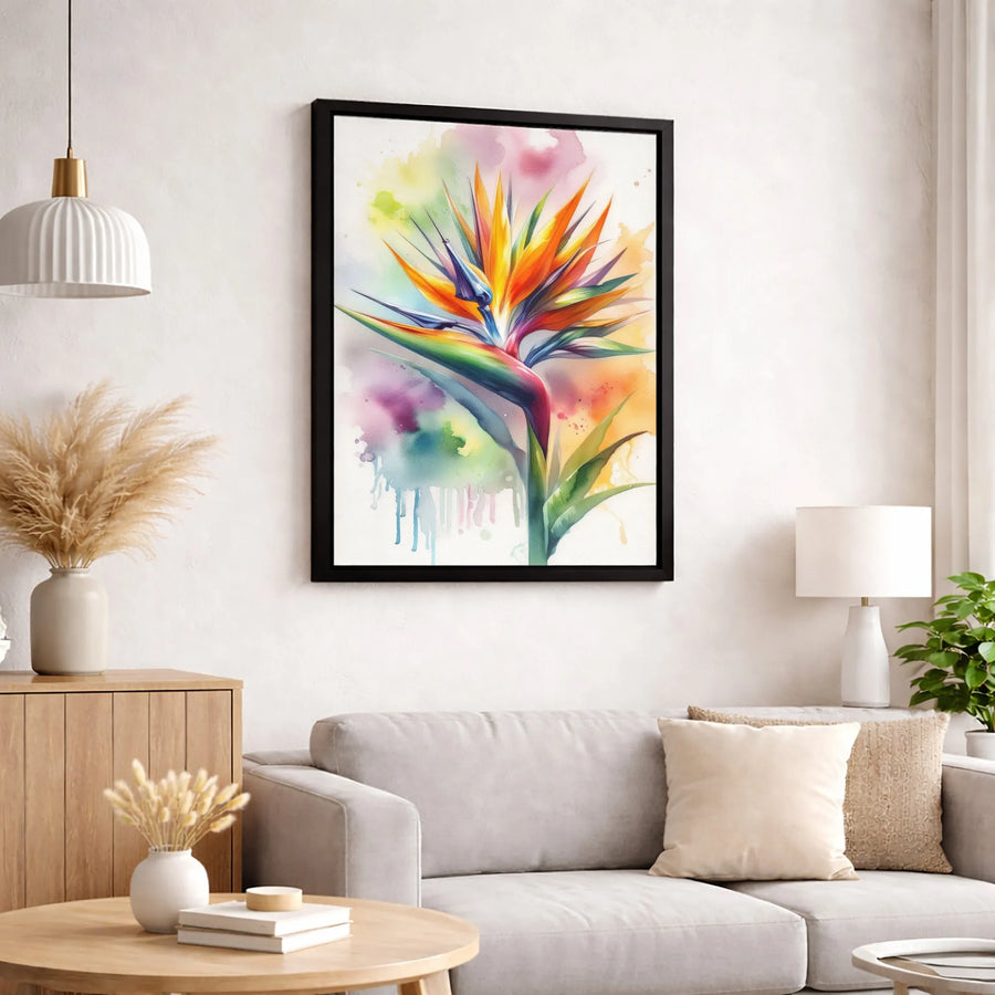 Bird of Paradise Wall Art | Colorful Watercolor Flower Print | Premium Gallery-Wrapped Canvas | Botanical Home Decor Gift for Plant Lovers