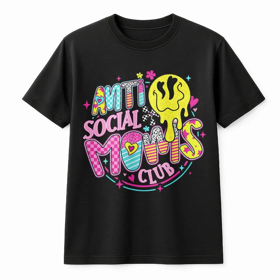 Anti Social Moms Club T-Shirt | Retro Groovy Aesthetic Graphic | Premium Soft Cotton Tee | Funny Gift for Mom, Mother's Day 2026, New Mom Life