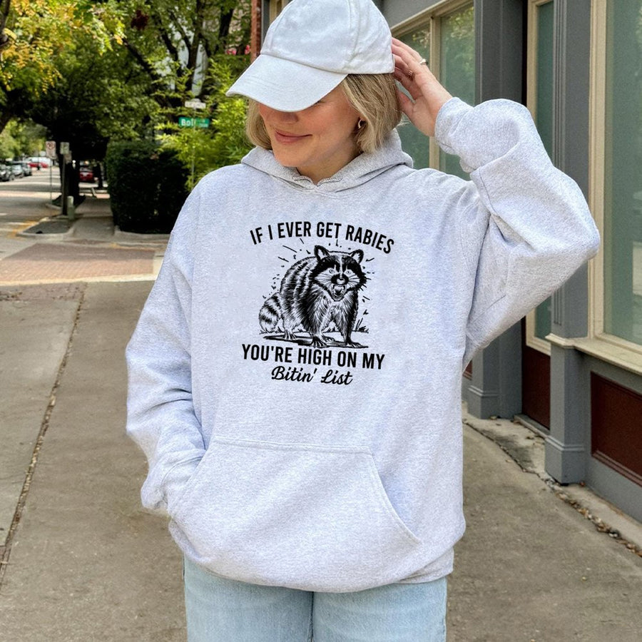 Funny Raccoon Hoodie | If I Ever Get Rabies Sarcastic Quote | Premium Cotton-Blend Graphic Pullover | Unique Animal Lover Gift Idea