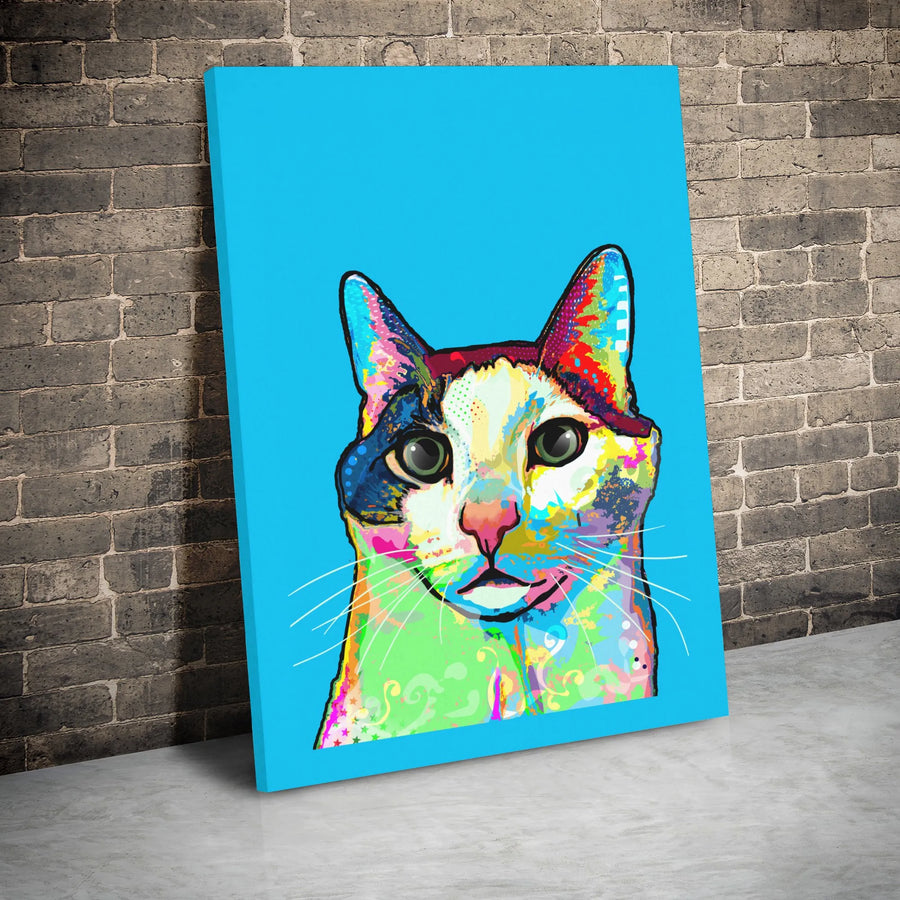 Colorful Pop Art Cat Canvas Wall Art | Vibrant Psychedelic Feline Portrait | Premium Gallery Wrap Print | Modern Home Decor Gift for Cat Lovers