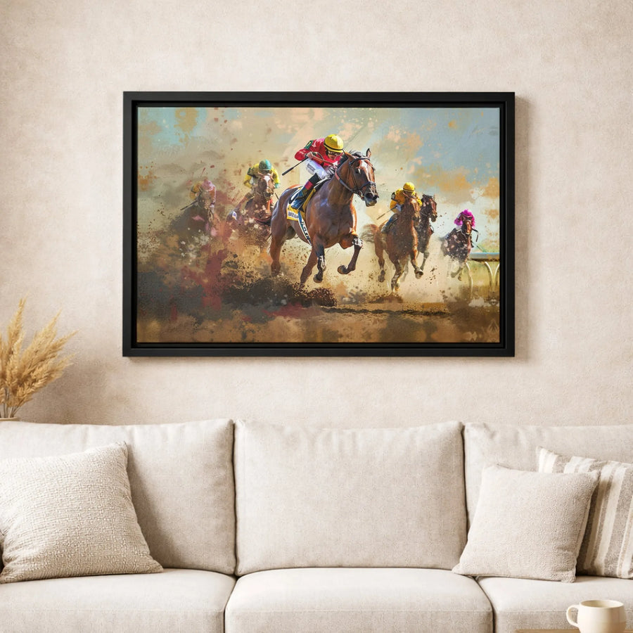 Horse Racing Canvas Print | Dynamic Thoroughbred Jockey Action | Premium Fade-Resistant Wall Art | Gallery-Quality Decor for Equestrian Lovers