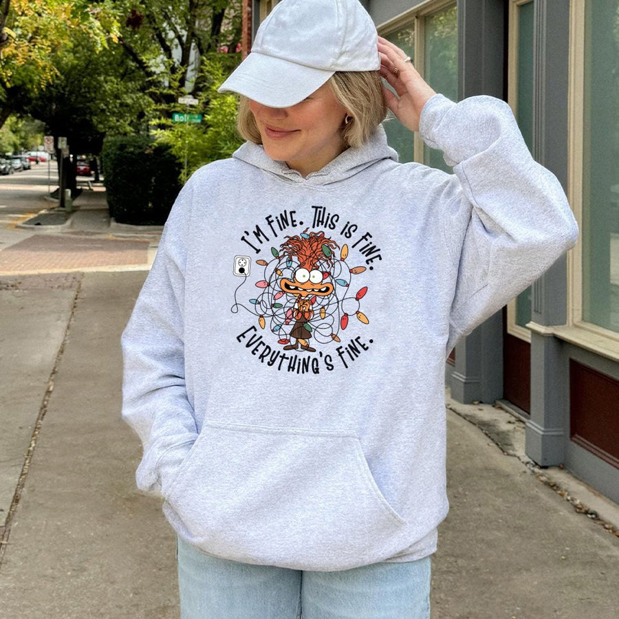 It's Fine This Is Fine Hoodie | Funny Christmas Lights Graphic | Premium Cotton Blend | Unisex Holiday Gift for Stressed Adults