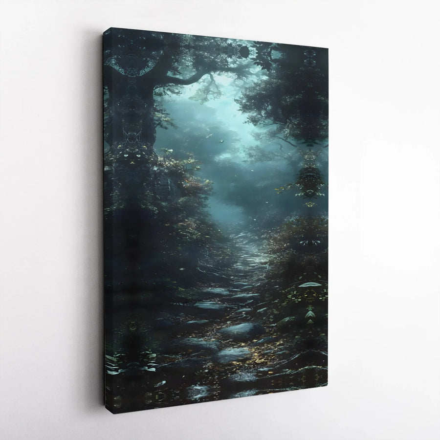 Enchanted Forest Canvas Wall Art | Misty Woodland Path Landscape | Premium Gallery Wrap 1.25" Depth | Dark Academia Home Decor