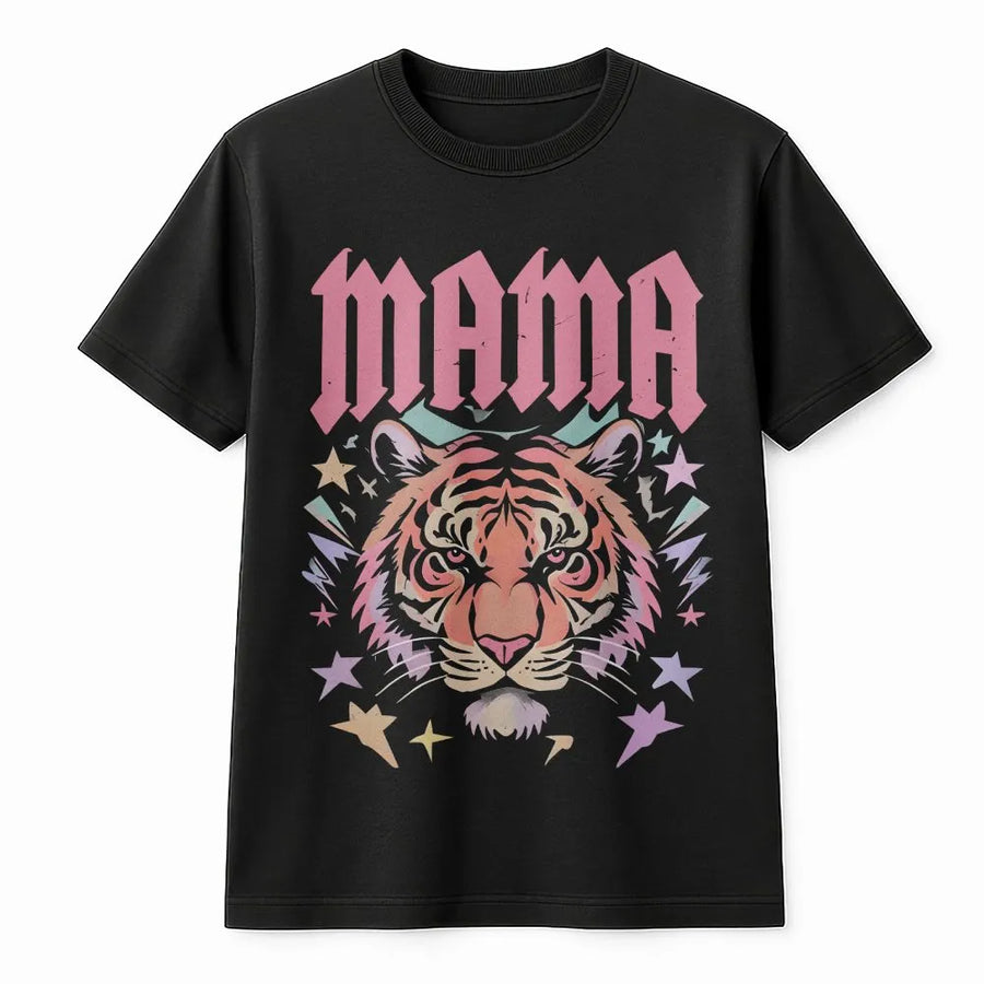Mama Tiger T-Shirt | Retro Graphic Rocker Style | Premium Cotton Blend Pullover | Gift for Cool Mom