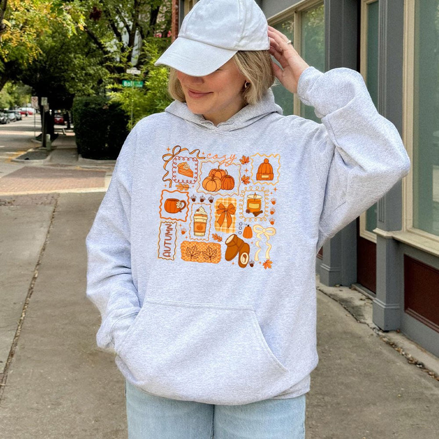 Cozy Autumn Hoodie | Pumpkin Spice & Bow Graphic Aesthetic | Premium Cotton Blend | Gift For Fall Lovers & Preppy Style Fans