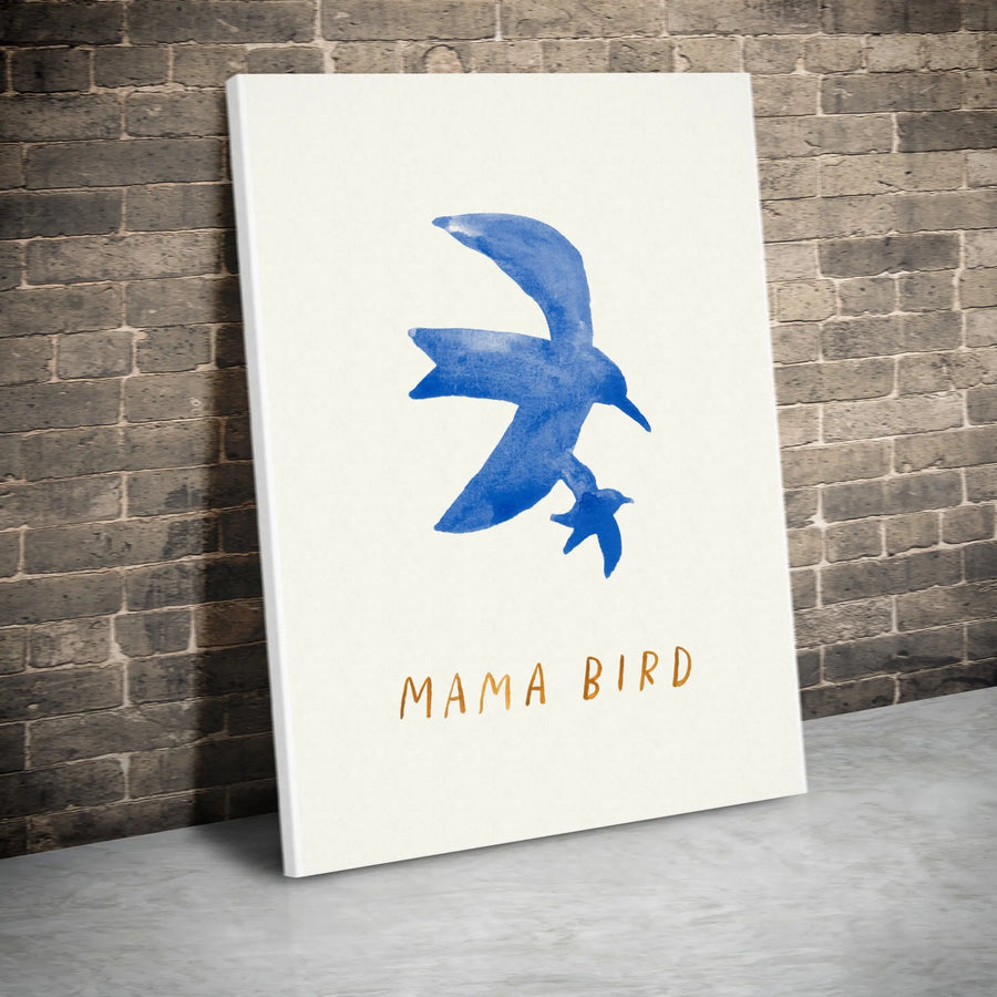 Mama Bird Canvas Wall Art | Minimalist Watercolor Mother and Child Birds | Premium Thick Canvas | Nursery Decor Gift for New Mom